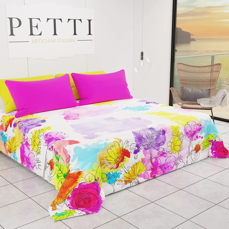 PETTI Artigiani Italiani - Bedspread for spring, summer, for Queen bed, Aesthetics 04, 100% hypoallergenic, microfibre, 100% made in Italy