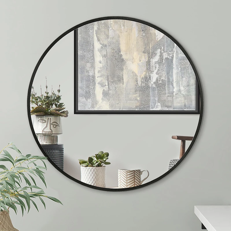 Americanflat 80 cm Aluminium Framed Black Round Mirror for Wall - Circle Mirror for Bedroom, Entryway, and Living Room Wall Decor - Black Bathroom Mirror with Hanging Hardware Included