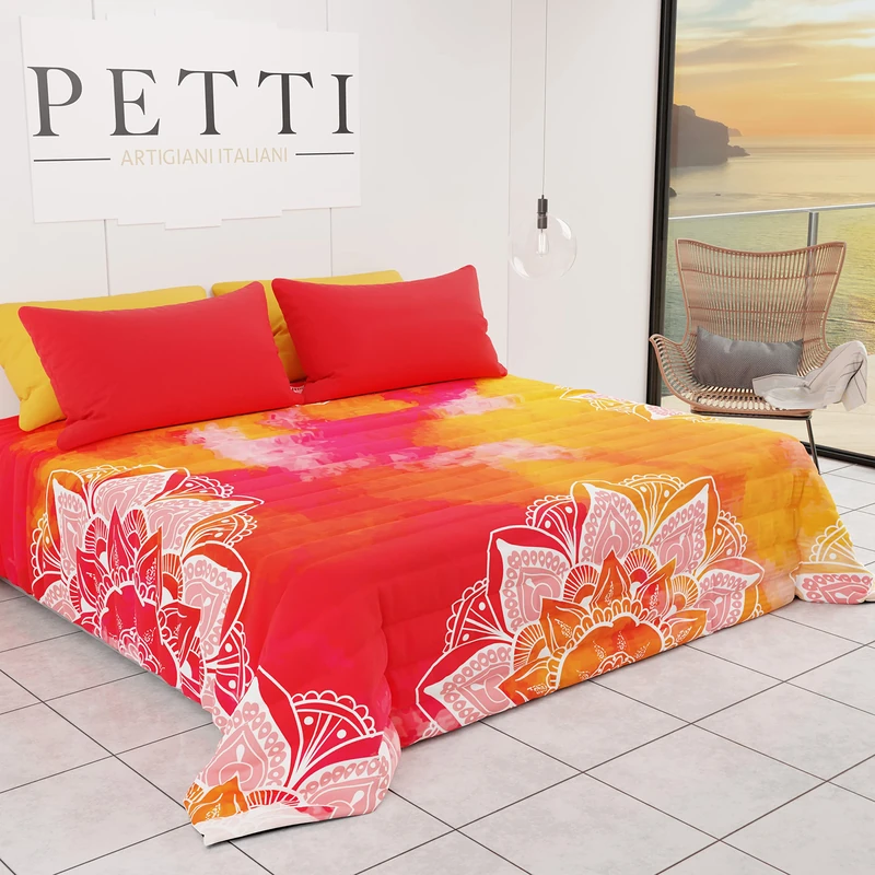 PETTI Artigiani Italiani - Summer Spring Bedspread Quilt One Square and Half Ethnic Design 01 100% Hypoallergenic Microfiber 100% Made in Italy