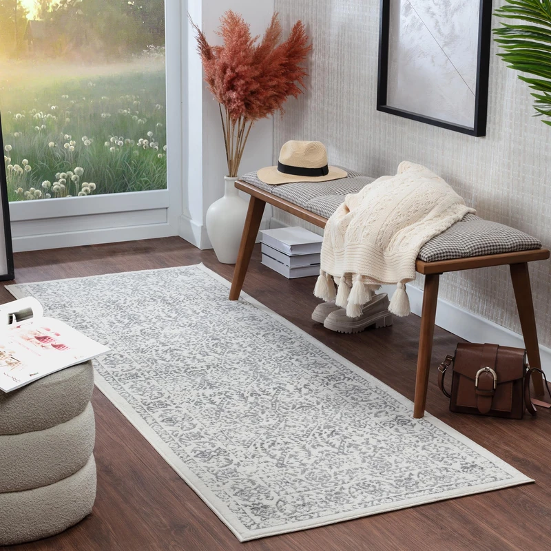 Livabliss Palermo Vintage Rug - Hallway Runner Rugs Living Room 80x220 cm - Scandi Neutral Rug, Traditional Patterned Boho Style, Natural Easy Care Pile - Hallway Runners, Ivory and Grey