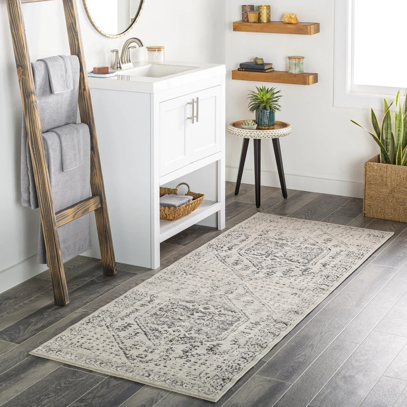 Livabliss Radom Vintage Rug – 80x220 cm, Oriental Boho Style, Short Pile for Easy Care – Beige, Black & Grey – For Living Room, Bedroom & Dining Room