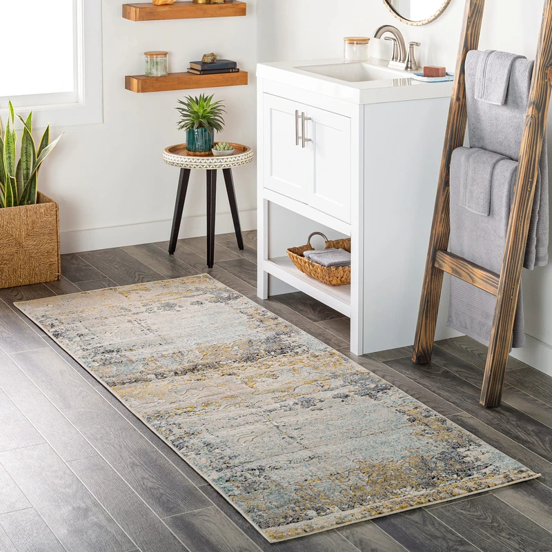 Livabliss Lublin Abstract Rug - Runner Rugs Living Room 80x220 cm, Hallway, Dining Room Area - Modern Marble Large Rug, Soft Luxurious Easy Care Medium Pile, Beige, Yellow, Grey - Image 1