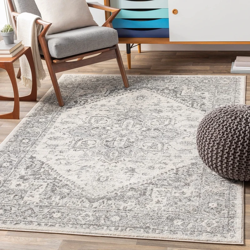 Livabliss Khartoum Vintage Rug - Area Rugs for Living Room 200x274 cm, Bedroom - Scandi Neutral Rugs, Traditional Patterned Boho Style, Natural Easy Care Pile - Large Rug, Grey and Beige
