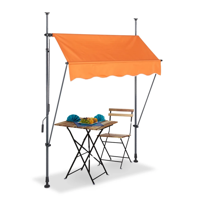 Relaxdays Clamp Awning, 150 cm Wide, Height Adjustable, Sun Protection Awning for Balcony, No Drilling, UV-Resistant, Orange/Grey