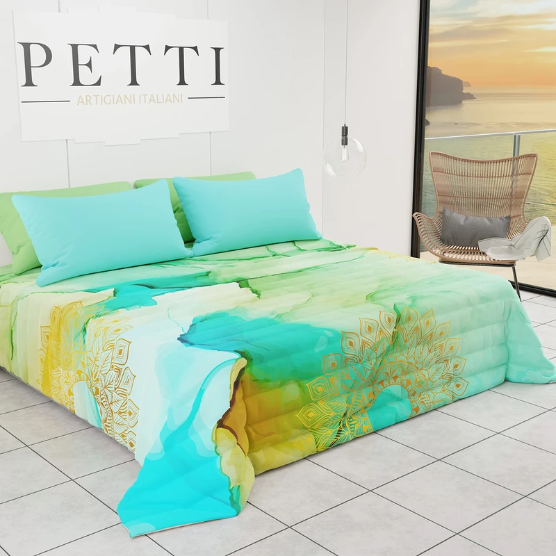 PETTI Artigiani Italiani - Double Summer Spring Bedspread Ethnic Design 02 100% Hypoallergenic Microfiber 100% Made in Italy