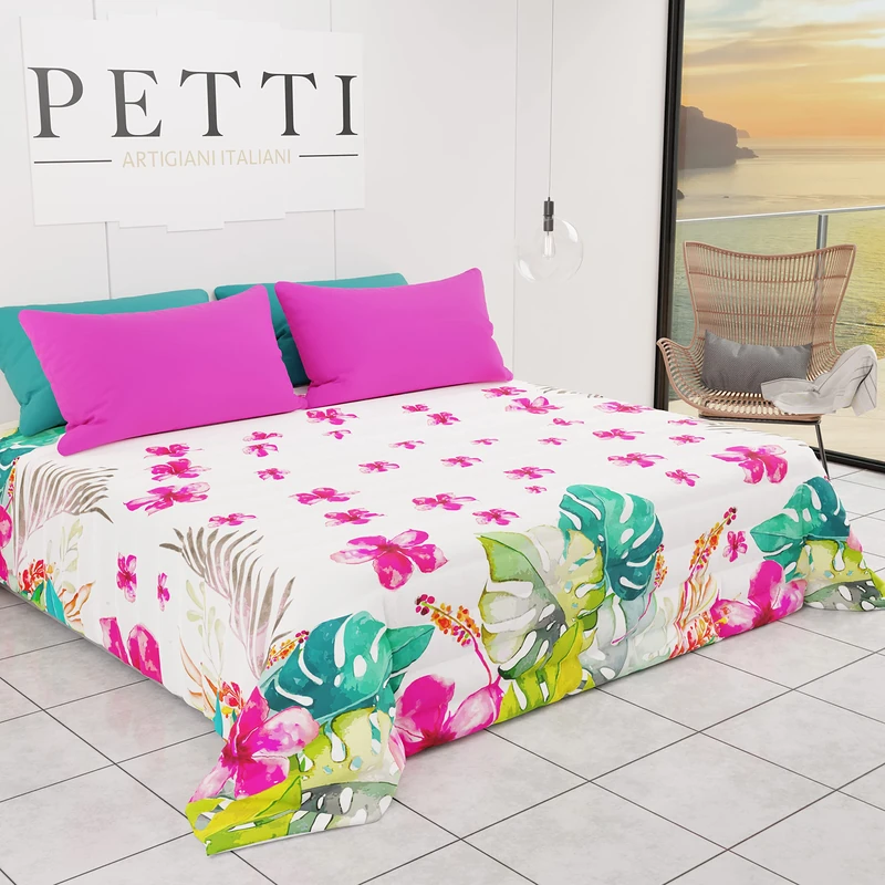 PETTI Artigiani Italiani - Single Summer Spring Bedspread Tropical Design 02 100% Hypoallergenic Microfiber 100% Made in Italy