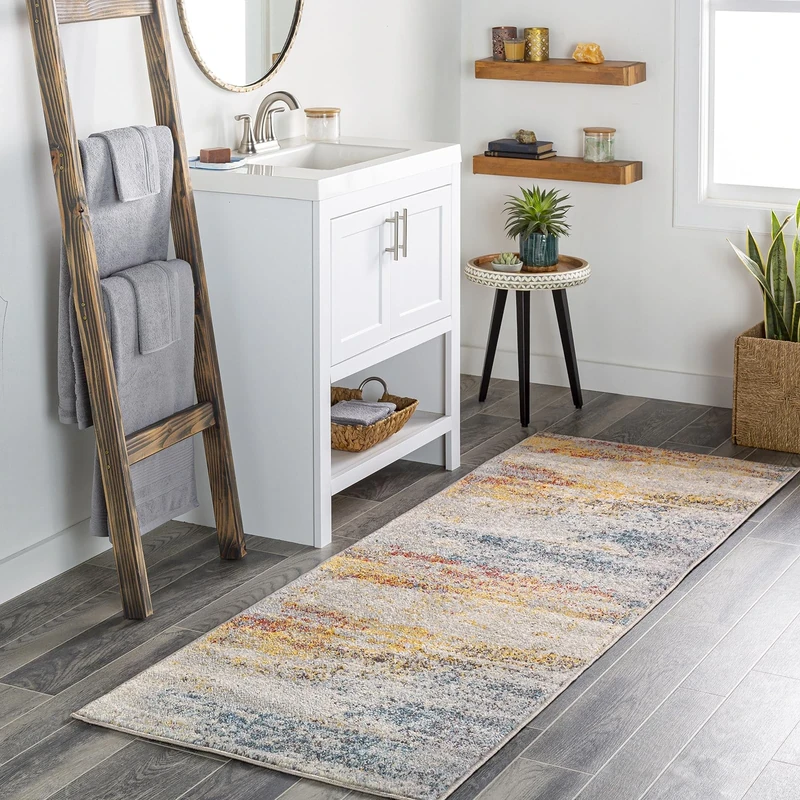 Livabliss Sarasota Abstract Rug - Runner Rugs Living Room 80x220 cm, Hallway, Dining Room Area - Modern Marble Large Rug, Soft Luxurious Easy Care Medium Pile, Blue, Mustard and Rust