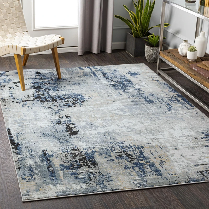 Livabliss Paris Abstract Rug - Area Rugs Living Room 160x220 cm, Dining Room, Lounge, Kitchen, Bedroom - Modern Marble Large Rug, Soft Luxurious Easy Care Medium Pile, Blue, Grey and Beige
