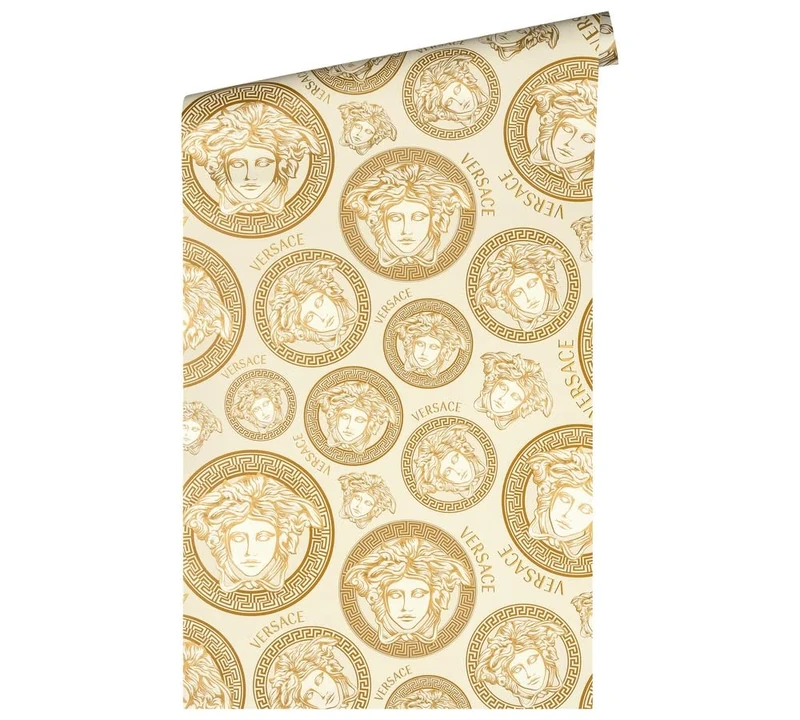 A.S. Création Wallpaper White Gold Designer Non-Woven Wallpaper Logo Medusa 386115 10.05 x 0.70 m Made in Germany