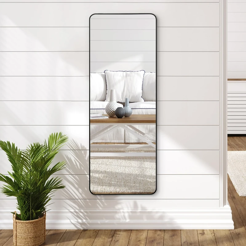 Americanflat 55x150 cm Black Full Length Mirror for Walls - Long Mirror for Bedroom and Large Wall Mirror for Living Room - Aluminium Framed Full Body Mirror with Hanging Hardware
