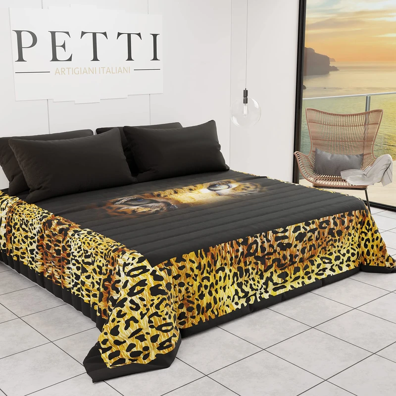 PETTI Artigiani Italiani - Quilt Spring Summer Bedspread One and Half Animal Design 01 100% Hypoallergenic Microfiber 100% Made in Italy