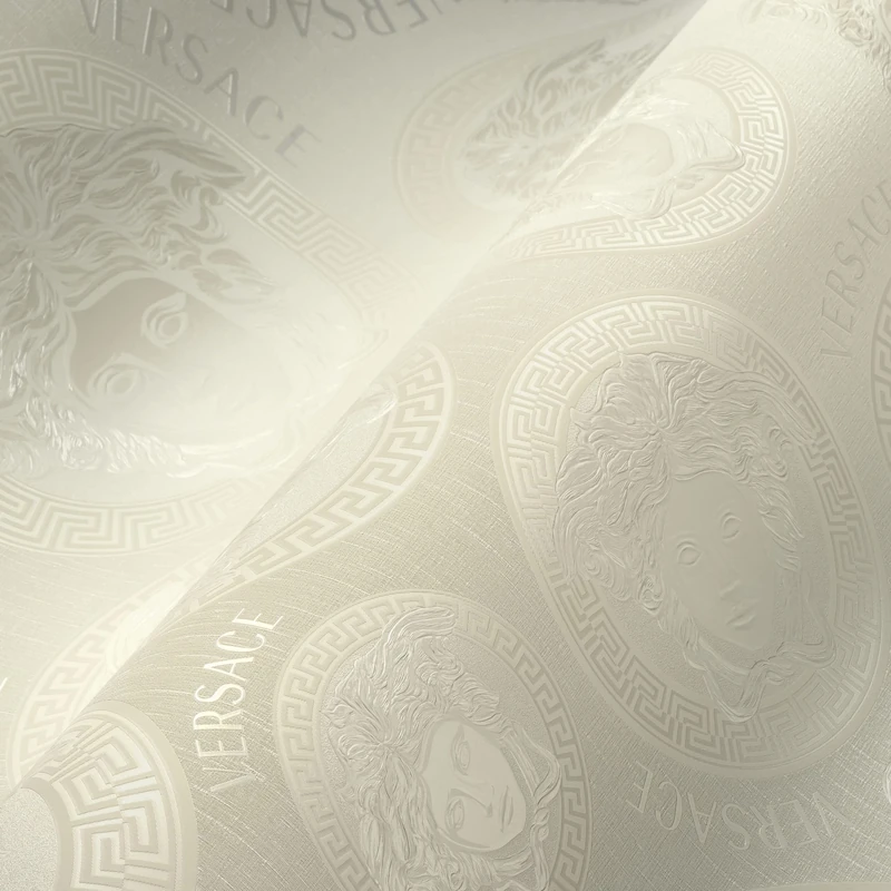 Versace Wallpaper Cream White Luxury Non-Woven Wallpaper Logo Medusa 386116 10.05 x 0.70 m Made in Germany