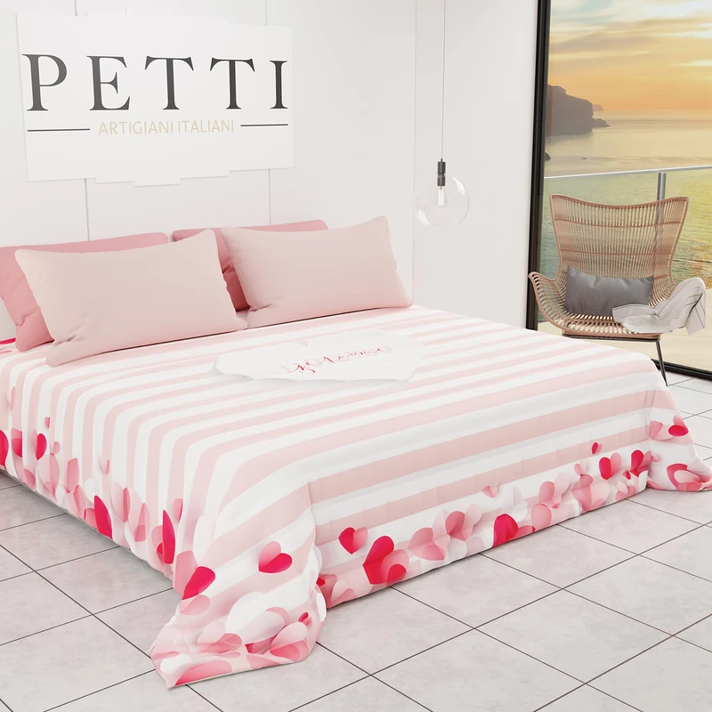 PETTI Artigiani Italiani - Quilt Bedspread Spring Summer One Square and Half Romantic Design 01 100% Hypoallergenic Microfiber 100% Made in Italy