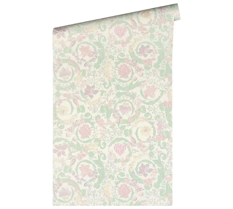 A.S. Création Versace Wallpaper Floral 387062 Luxury Wallpaper Floral Mint Colours Pink White Green Tendril Baroque 10.05 x 0.70 m Made in Germany