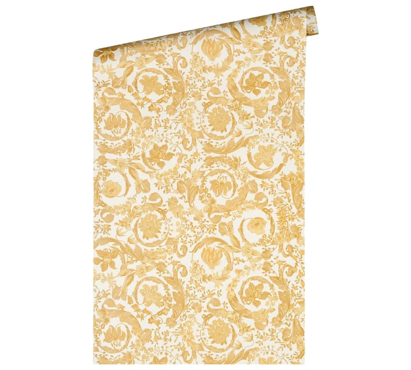 Livingwalls Wallpaper Floral 387064 Luxury Wallpaper Gold White Designer Tendrils Baroque 10.05 x 0.70 m Made in Germany