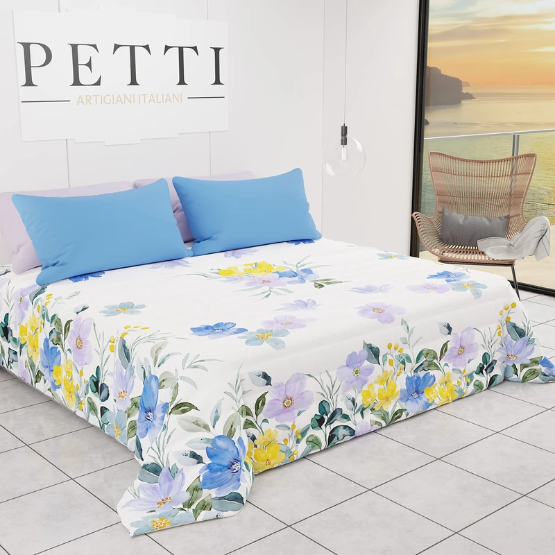 PETTI Artigiani Italiani - Quilt Bedspread Spring Summer Single Floral Design 04 100% Hypoallergenic Microfiber 100% Made in Italy