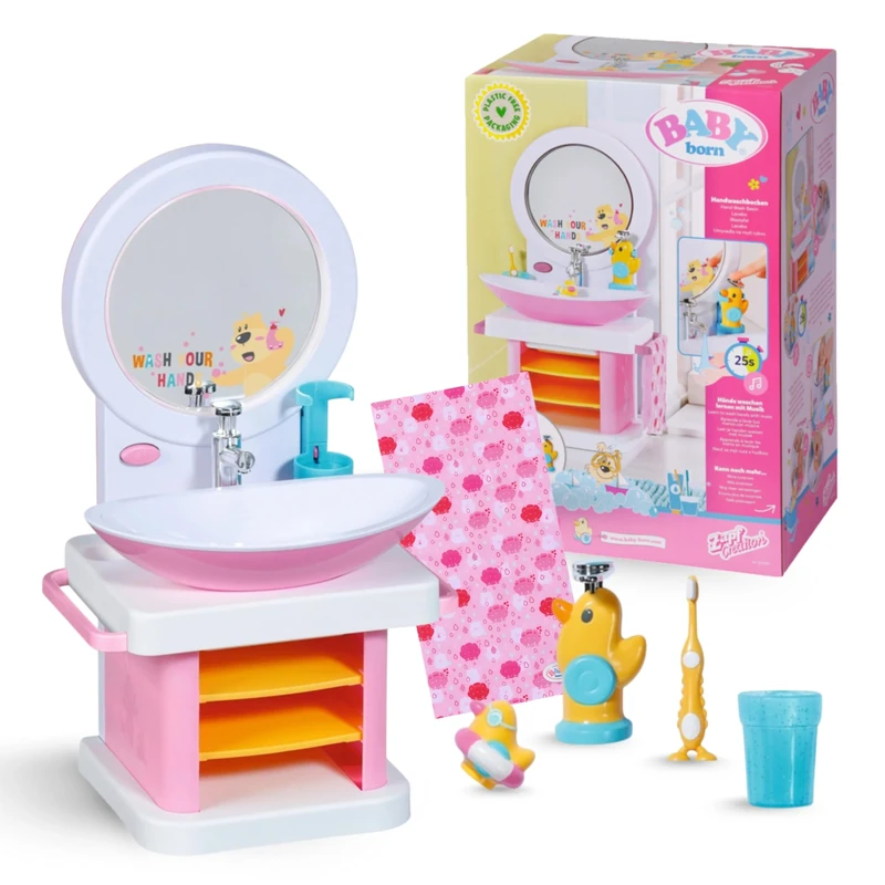 BABY born Wash Basin - Interactive Doll Wash Basin with Light & Sound Function - Premium Doll Accessories - Incl. Toothbrush Tumbler Soap Dispenser & Towel