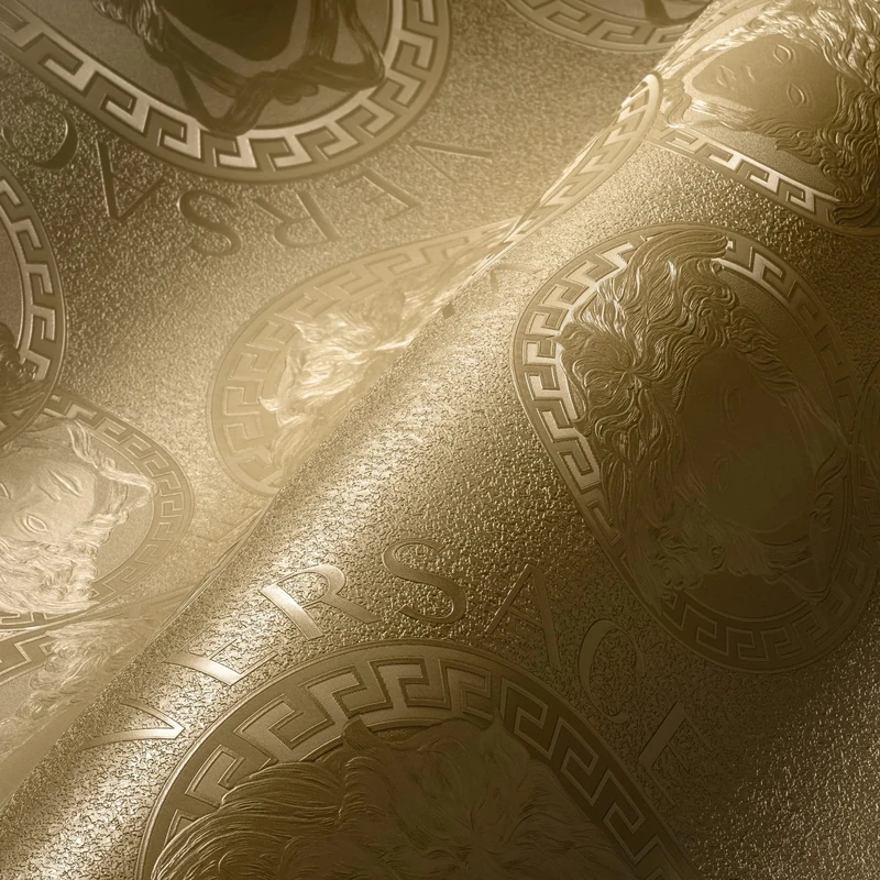 Versace Wallpaper Gold Metallic Luxury Designer Non-Woven Wallpaper Medusa Logo 10.05 x 0.70 m Made in Germany
