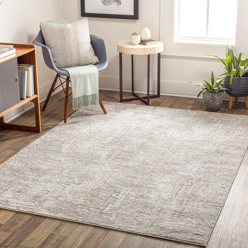 Livabliss Caro Abstract Area Rug, 160 x 213 cm, Ivory & Gray, 100% Polyester Medium Pile, Jute Backing, Machine Woven Indoor Carpet for Living Room, Bedroom & Dining Room
