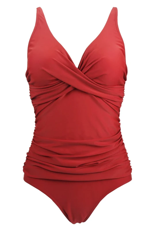 Bslingerie Ladies Retro Push Up Monokini One Piece Swimwear (3XL, Red)