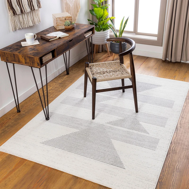 Livabliss Boise Geometric Rug - Scandi Area Rugs Living Room 150x213 cm, Dining, Kitchen - Neutral, Abstract Patterned Rugs, Boho Style, Easy Care Pile - Large Rug, Neutral Ivory and Grey