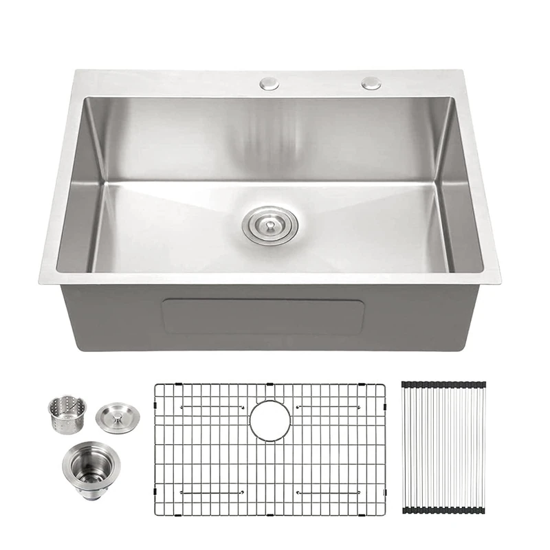 Lordear 28 Drop in Kitchen Sink 28 x 22 Kitchen Sink Single Bowl Drop in Stainless Steel 16-Gauge R10 Tight Radius Topmount Kitchen Sink