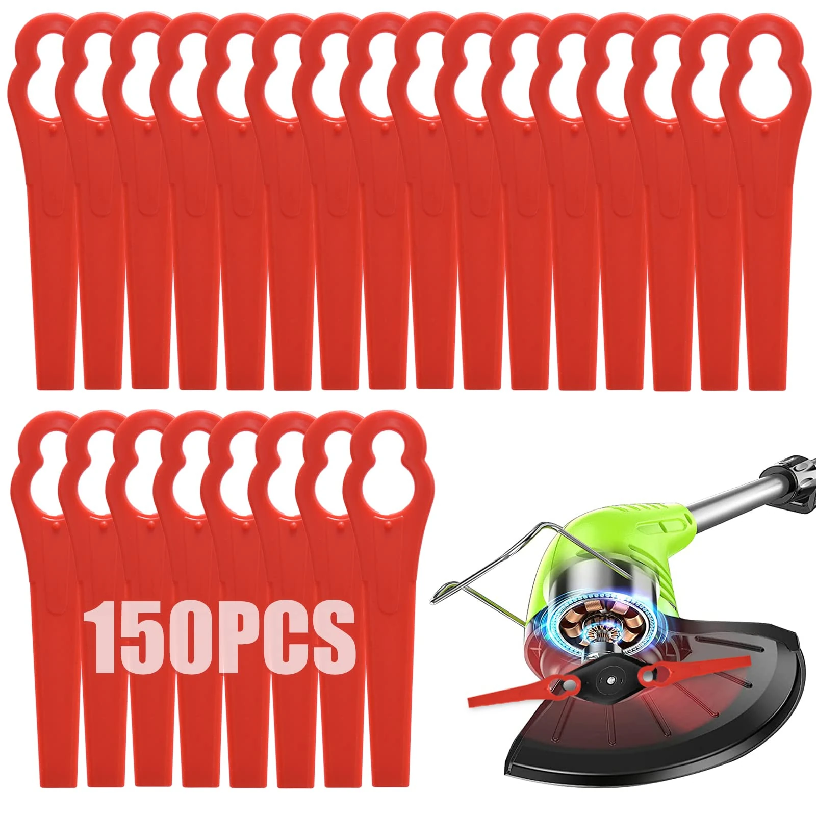 Acehome 150 Pcs Plastic Grass Trimmer Blades, Cordless Strimmer Blades 83 mm Lawn Mower Cutting Blades Garden Mower Replacement Blades for Ryobi VonHaus Grass Strimmer-Red