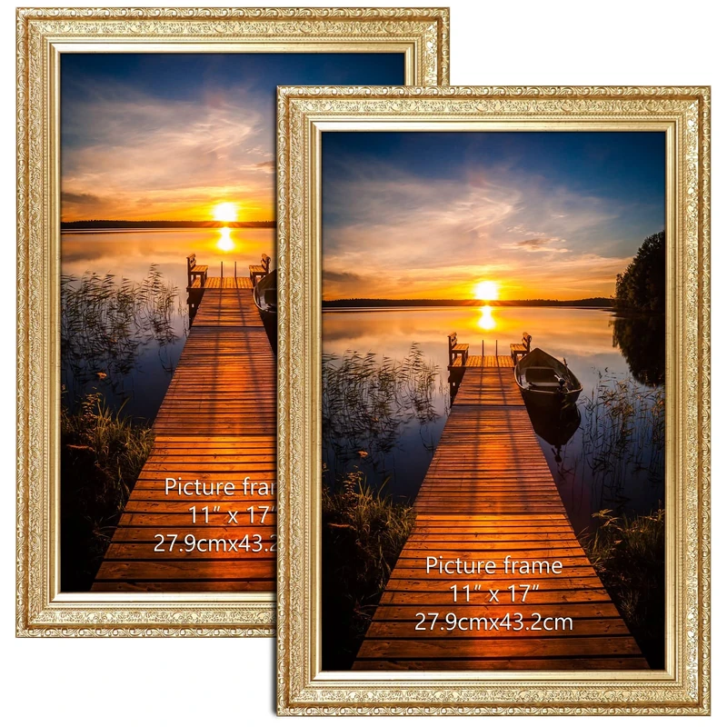 Edenseelake 11x17 Picture Frames Set of 2, Vintage Gold 11 x 17 Poster Frame for Wall Hanging Vertical and Horizontal