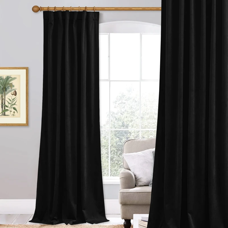 StangH Black Velvet Curtains 120 inches Long - Extra Long High Ceiling Backdrop Curtains Blackout Thermal Insulated Window Drapes for Living Room, W52 x L120 inches, 1 Panel
