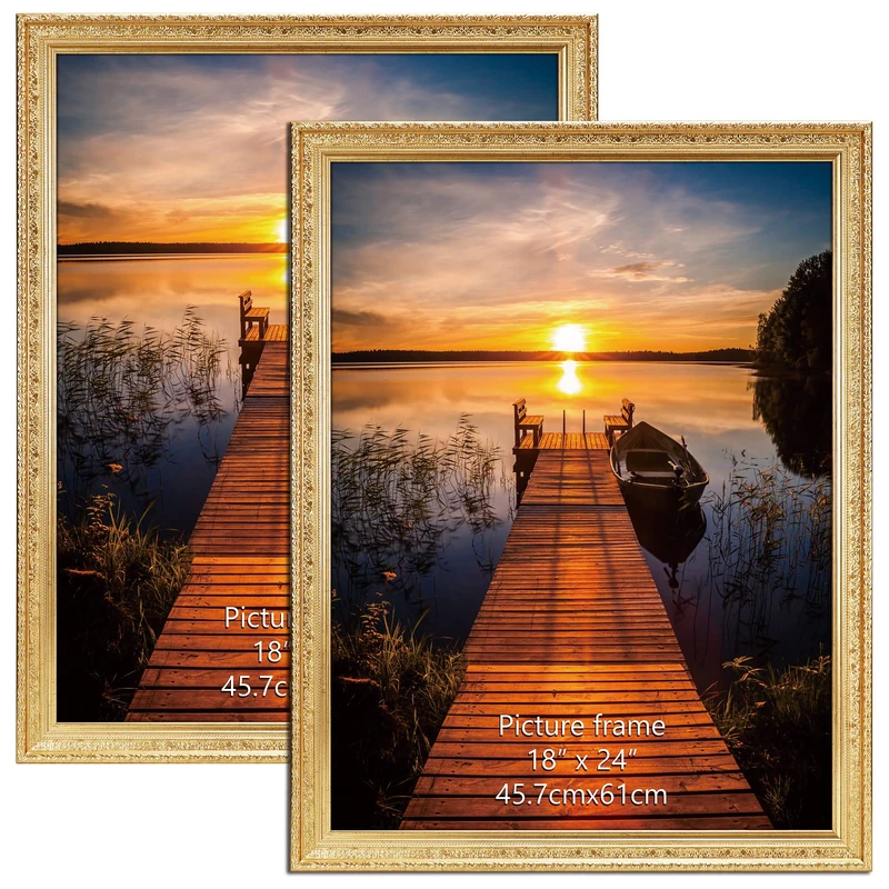 Edenseelake 18x24 Picture Frames Set of 2, Vintage Gold 18 x 24 Poster Frame for Wall Hanging Vertical and Horizontal