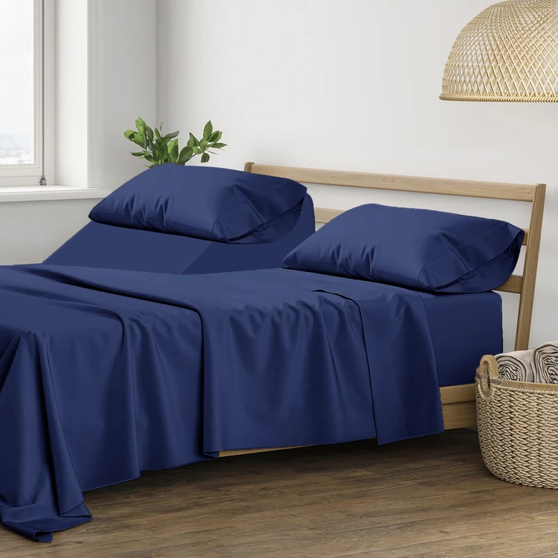 THREAD SPREAD Egyptian Cotton Sheets Split King Size - Luxury 400 Thread Count Split King Sheets for Adjustable Bed (5 PC, Navy Blue), Silky Soft, Cooling & Breathable Sateen Weave Hotel Bed Sheet Set