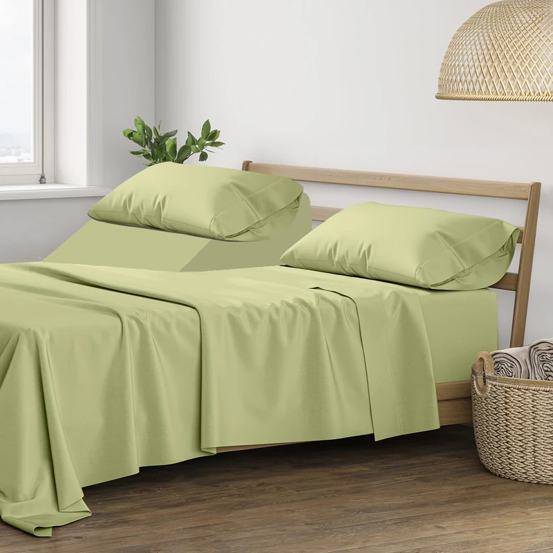 THREAD SPREAD Egyptian Cotton Sheets Split King Size - Luxury 400 Thread Count Split King Sheets for Adjustable Bed (5 PC, Sage Green), Silky Soft, Cooling & Breathable Sateen Hotel Bed Sheet Set