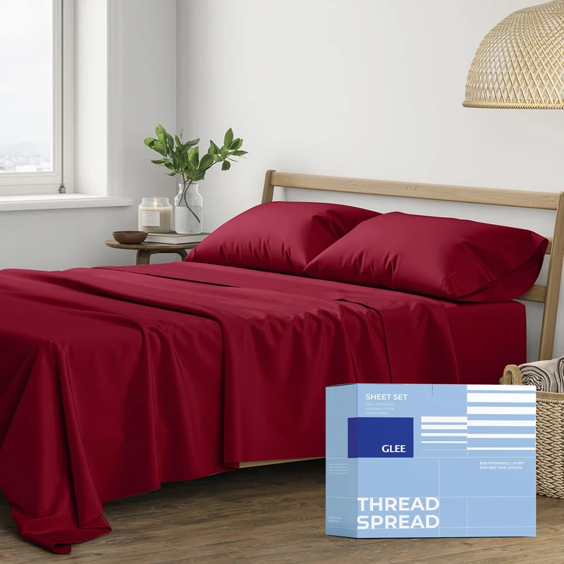 California King Size Bettlaken aus 100% Baumwolle, 4-teilig, für Cal King Size Betten – Satin-Gewebe, ultraweich, passend für Matratzen bis zu 40.6 cm tiefe Tasche, Burgunderrot