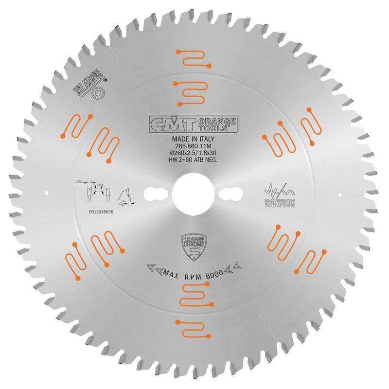 CMT ORANGE TOOLS 285.860.11M - CIRCULAR BLADE CHROME HW 260x2.5/1.8x30 Z60 ATB NEG