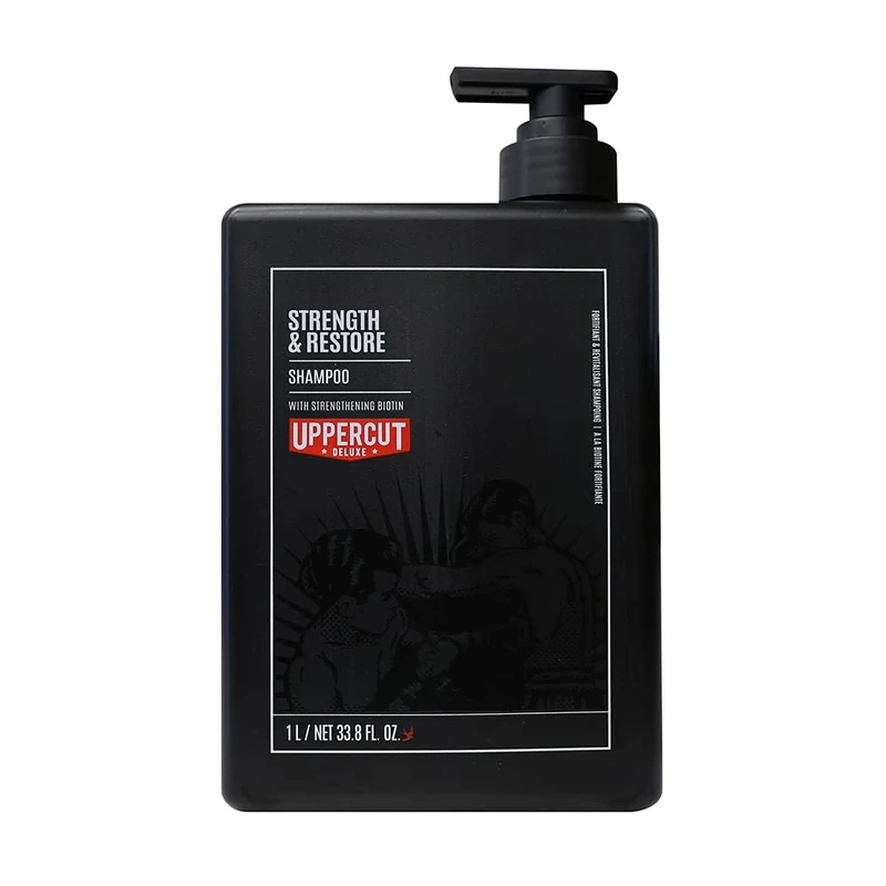 Uppercut Deluxe Strength and Restore Shampoo, Infused with Biotin and Caffeine to Promote Healthy Growth, Suitable for All Hair Types 1L - Image 1
