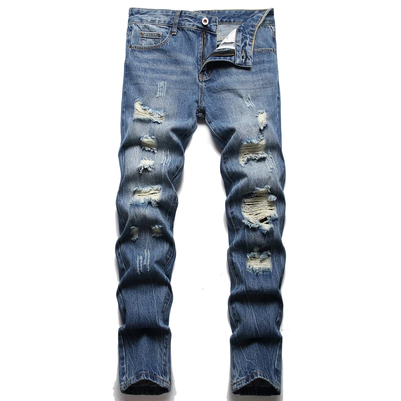 AITITIA Men's Ripped Regular Fit Jeans, 352 Vintage Blue, 42