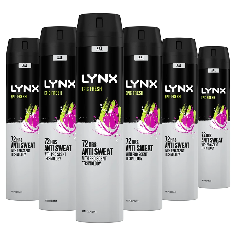 Lynx Epic Fresh Anti-Perspirant Aerosol Men's Deodorant Spray with ProScent technology and a grapefruit & tropical pineapple scent for 72 hours protection against odour and wetness 6x 250 ml - Image 1
