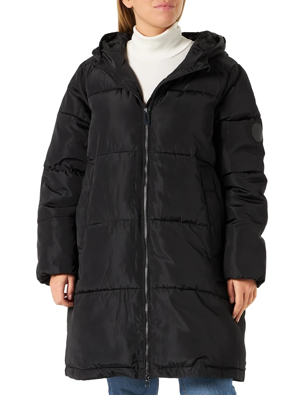 Cream Women's Kaff Curve Plus Size Puffer Jacket Coat Longline Hooded, Black Deep, UK 18