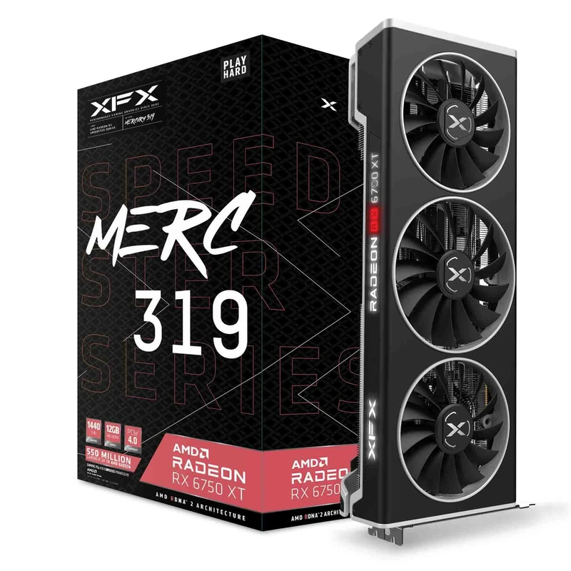 XFX SPEEDSTER MERC319 RADEON RX 6750XT BLACK Gaming Graphics Card with 12GB GDDR6 HDMI 3xDP, AMD RDNA™ 2 (RX-675XYTBDP)