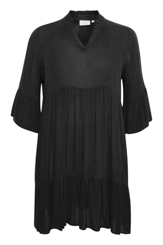 Kaffe Curve Women's Plus Size Dress Tunic Tiered Ruffle Short Sleeves Light Casual, Black Deep, 52