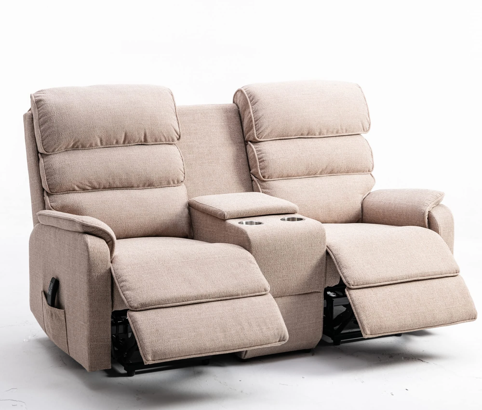 Thornton 2 Seater Electric Dual Motor Riser Recliner Sofa setee with Centre Console (Wheat Fabric)