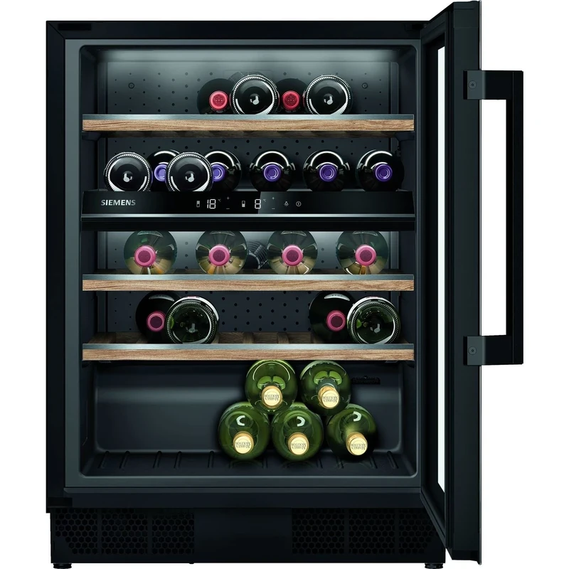 Siemens iQ500 KU21WAHG0G Built in Wine Cooler with glass door design, 44 0.75l bottles, Oak Shelves, Electronic Temperature Controls, 82x60cm