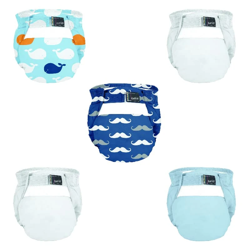 DOMIVA Pack of 5 Assorted Washable Nappies 0-4 kg Mustache