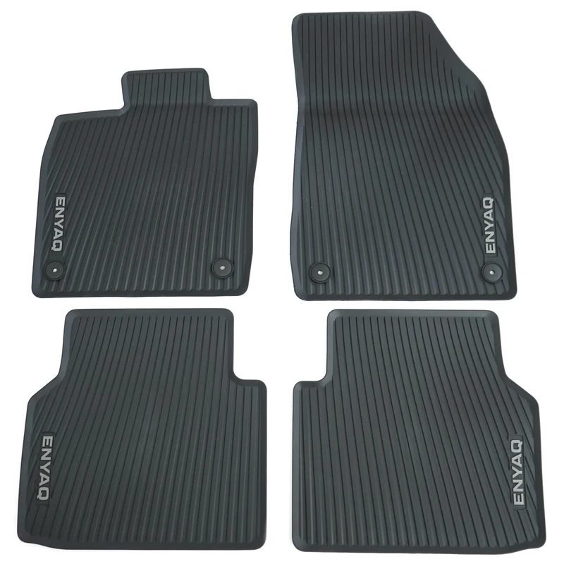 Skoda 5LA061500 All-Weather Floor Mats, 4 x Rubber Floor Mats, with Enyaq Lettering, Black/Grey