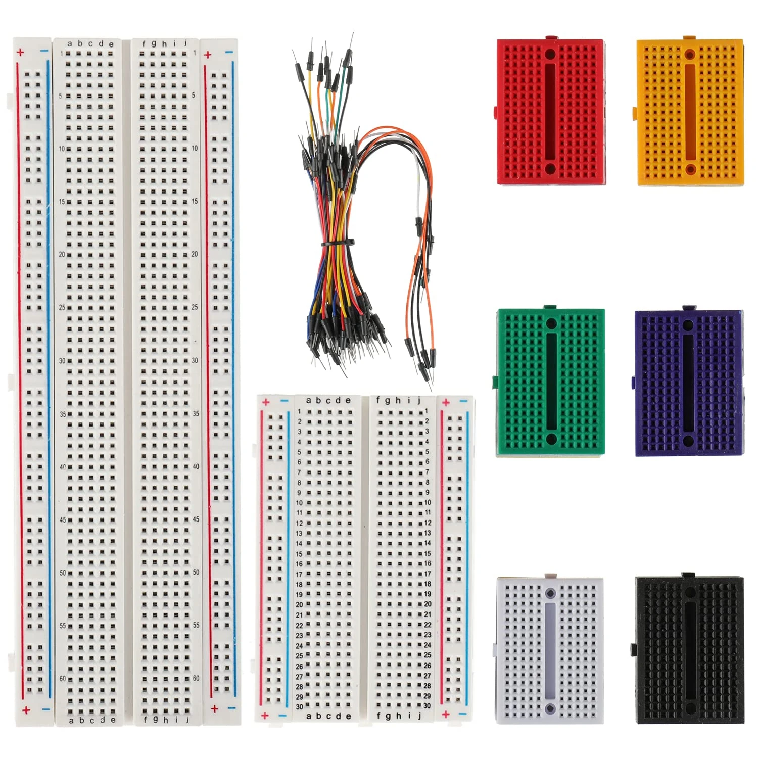 BOJACK Breadboard Kit - Solderless Breadboard (830 & 400 & 170 Tie Points) & 65 Pcs Flexible Jumper Wires (4 Values, 73 Pcs)