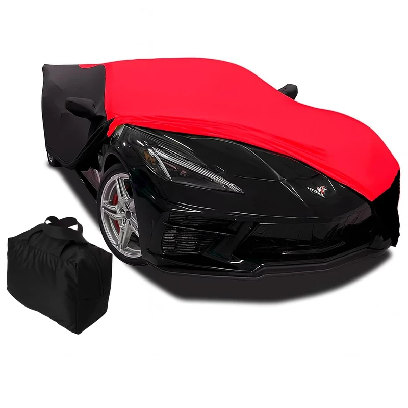 2020-2023 C8 Corvette Ultraguard Stretch Satin Indoor Car Cover : Sport Series - The Ultimate HIGH END Custom Fit (Red/Black)