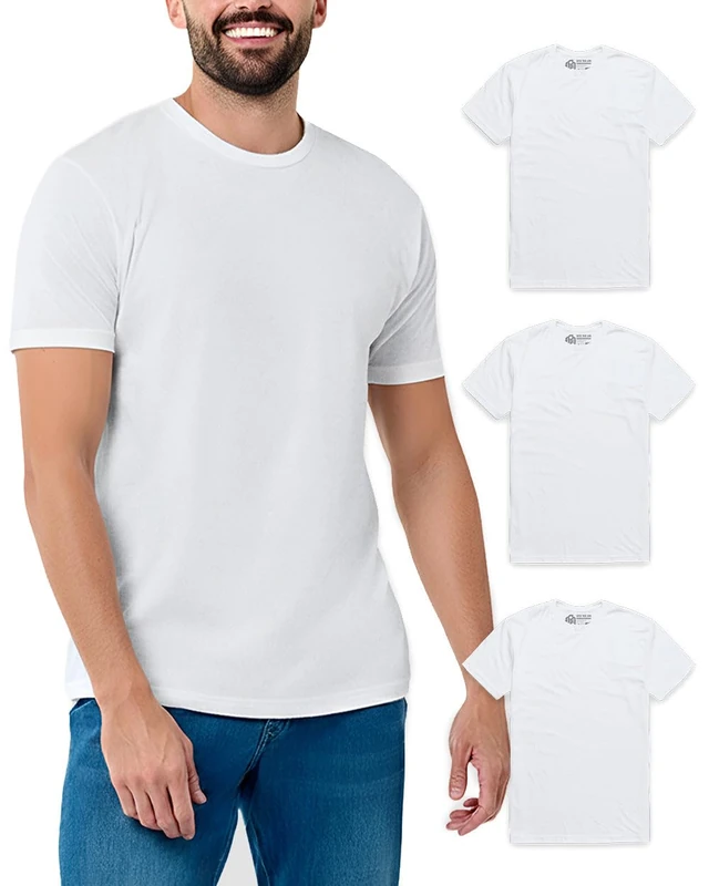 INTO THE AM Mens T Shirt - Short Sleeve Crew Neck Soft Fitted Tees S - 4XL Fresh Classic Tshirts, 3-Pack White/White/White, Large