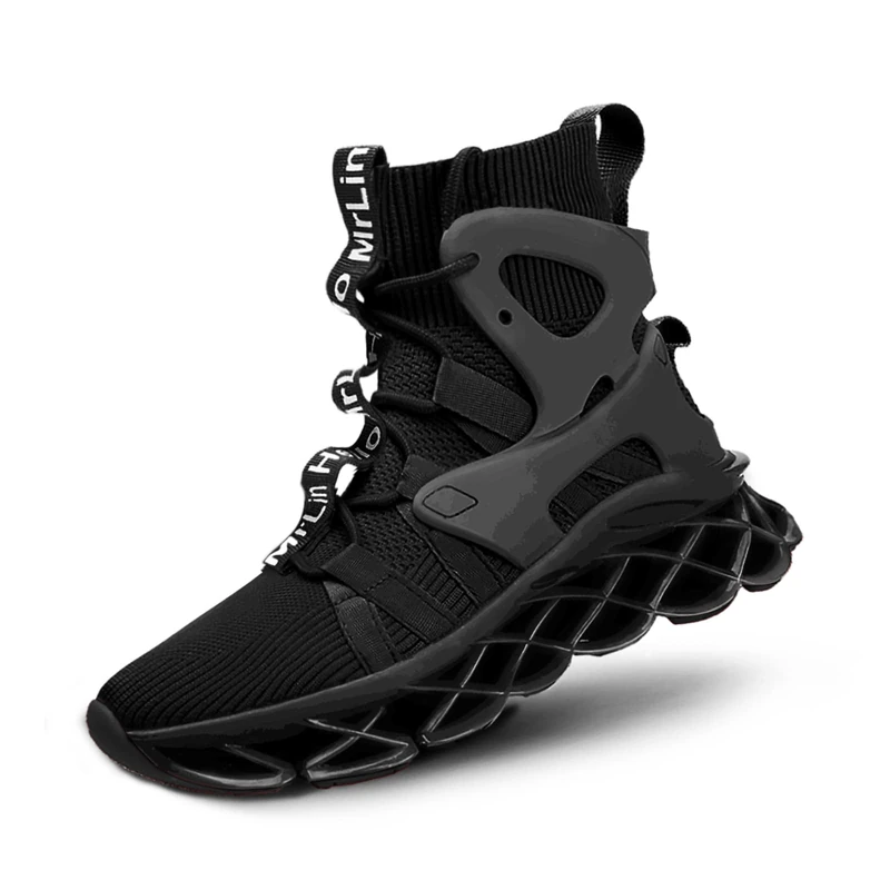 Hello MrLin Men's Running Shoes Non Slip Athletic Tennis Walking Blade Type Sneakers Hip Hop, Black&White, 6 UK