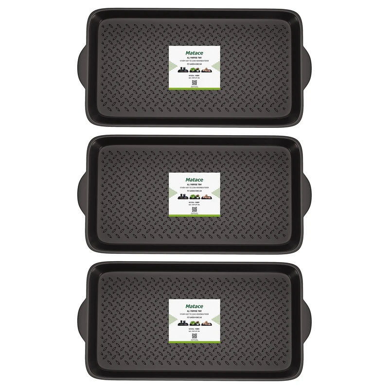Matace 100% Rubber Boot Tray for Entryway - Water Resistant Shoe Trays- Natural Rubber Mats for Shoes, Boots, Pets - Indoor and Outdoor Use, 3 Pack, 27.95"x 15.74", Black