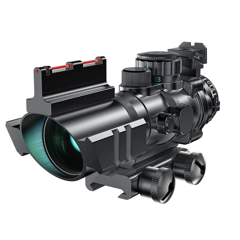 Paike Rifle Scope 4x32 with Red & Green &Blue Illuminated Reticle with Top Fiber Red Dot Sight